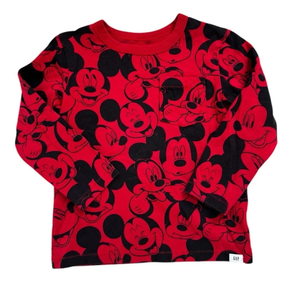 GAP Disney Mickey Mouse Long Sleeve Shirt Size Red and Black Character tee 3T